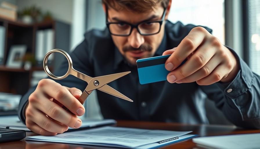 Focused person cutting a credit card, symbolizing financial decisions.