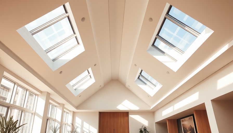 Elegant modern vaulted ceiling with skylights in bright interior.