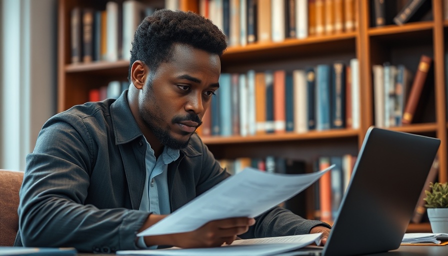 Business debt negotiation: man reviewing documents at desk.
