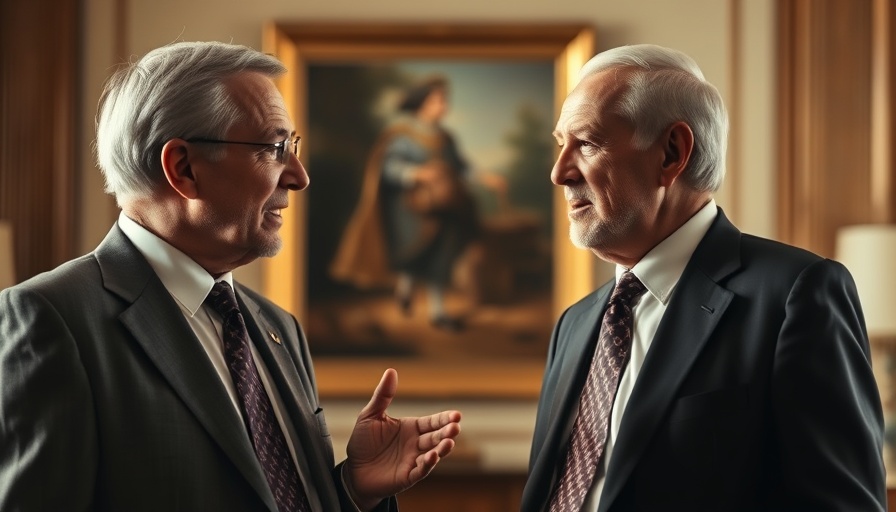 Older men in formal conversation with art backdrop, Real Food for Kids.
