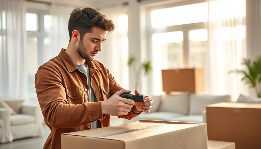 Efficient moving hacks with man sealing boxes in bright room.