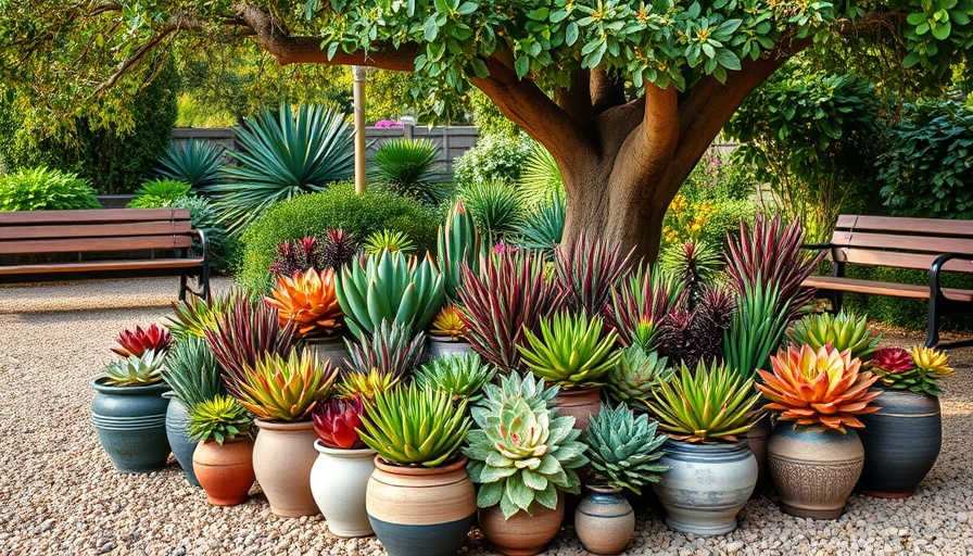 Succulents in Marin Gardens with diverse plants in pots.