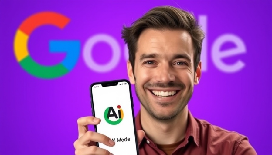 Google and AI chatbots competition with a smiling man and phone.