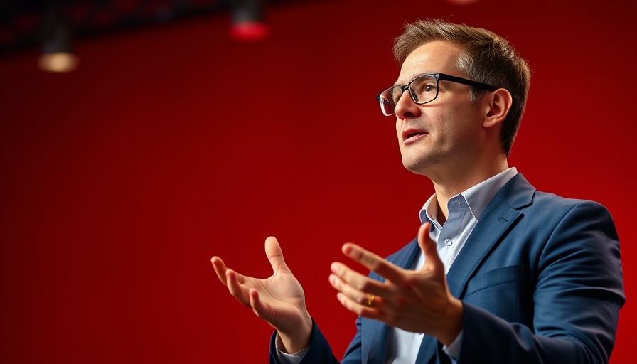AI expert discussing models competing with OpenAI and Google, gesturing on stage.