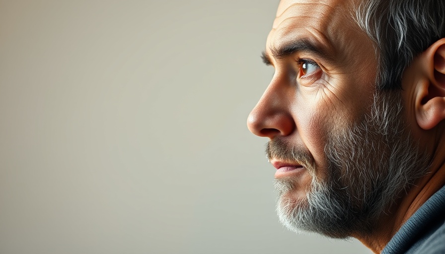 Close-up profile of a thoughtful man with a blurred background.