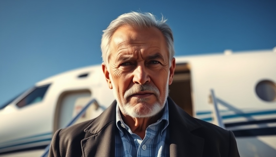 Confident older man exits jet, symbolizing leadership and changes.