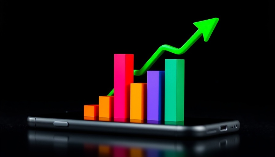 3D graph on smartphone illustrating financial growth, logo visible.