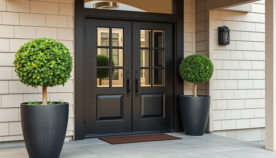 Stylish entryway with planters and foliage balls to elevate your entryway.