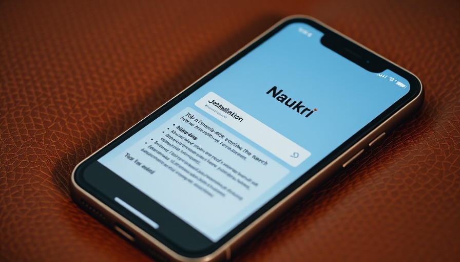 Smartphone with Naukri app installation screen on leather surface.