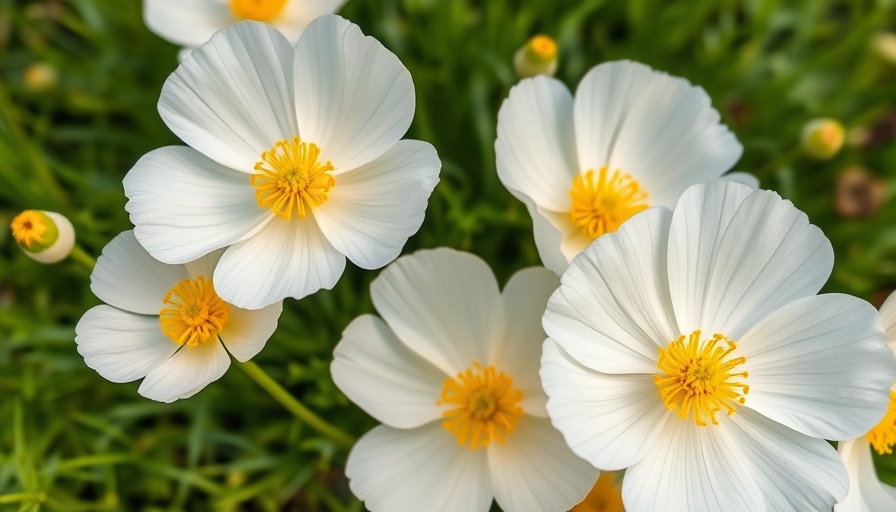 Vibrant white California tree poppies with lush foliage