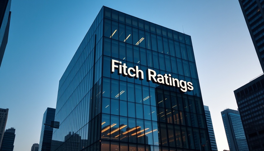 Fitch Ratings building with private credit ratings sign at dusk.