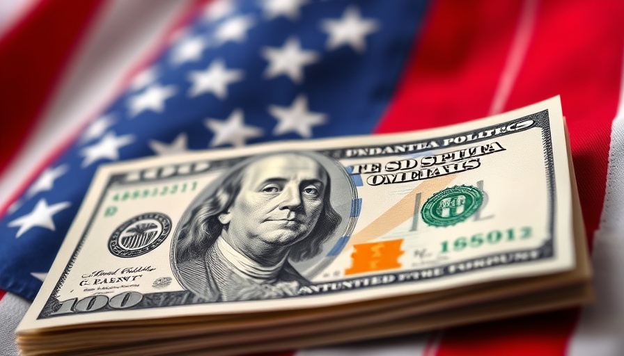 King Dollar supremacy reflected in $100 bill on US flag.