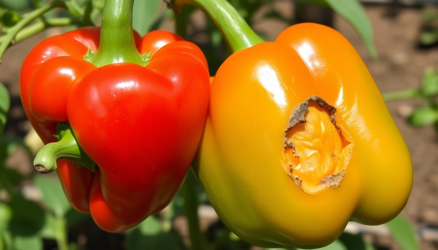 Common mistakes growing peppers: damaged red and green bell peppers.