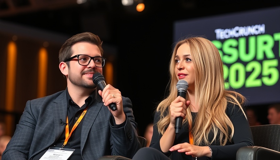 Panel discussion at TechCrunch Disrupt 2025 with two speakers on stage.