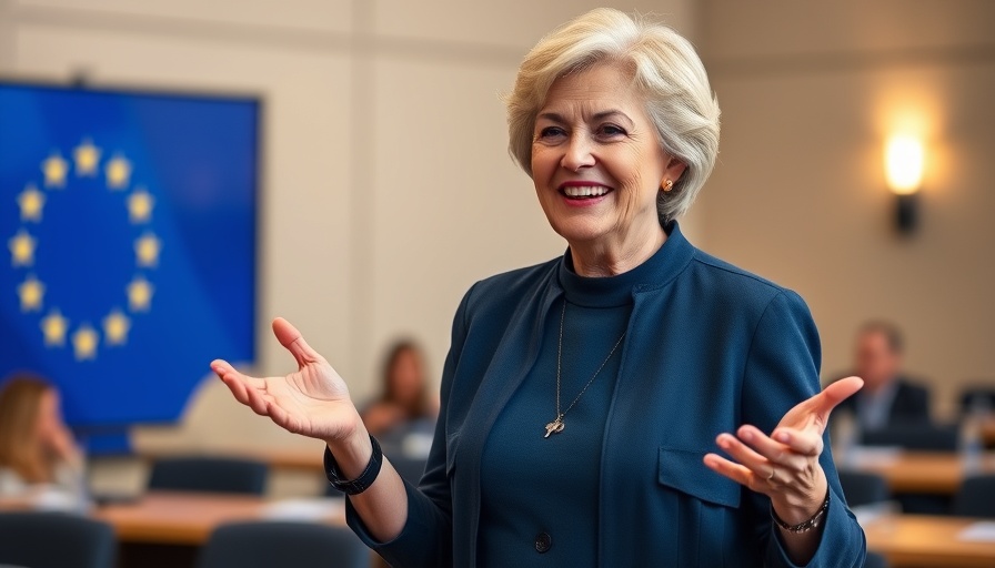 Confident woman gesturing in EU setting, impact of Trump tariff delay