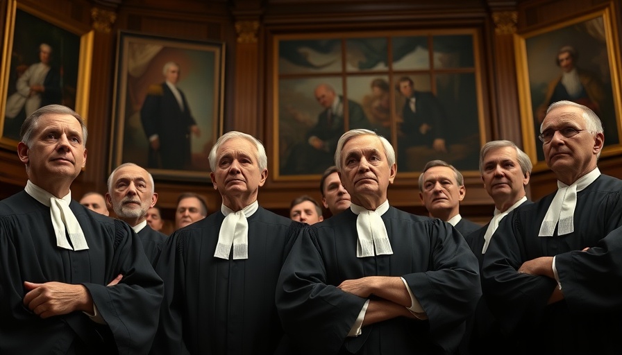 Judges in robes standing in a courtroom setting.