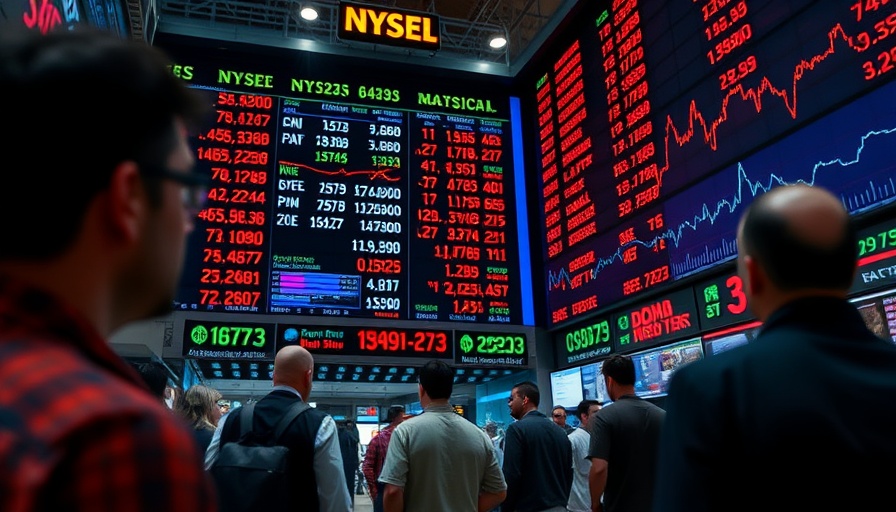 US stock market news: stock exchange board with numbers and graphs.