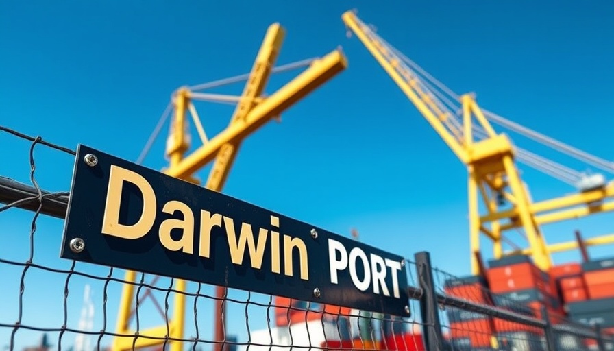 Darwin Port sign at a busy industrial area with cranes.