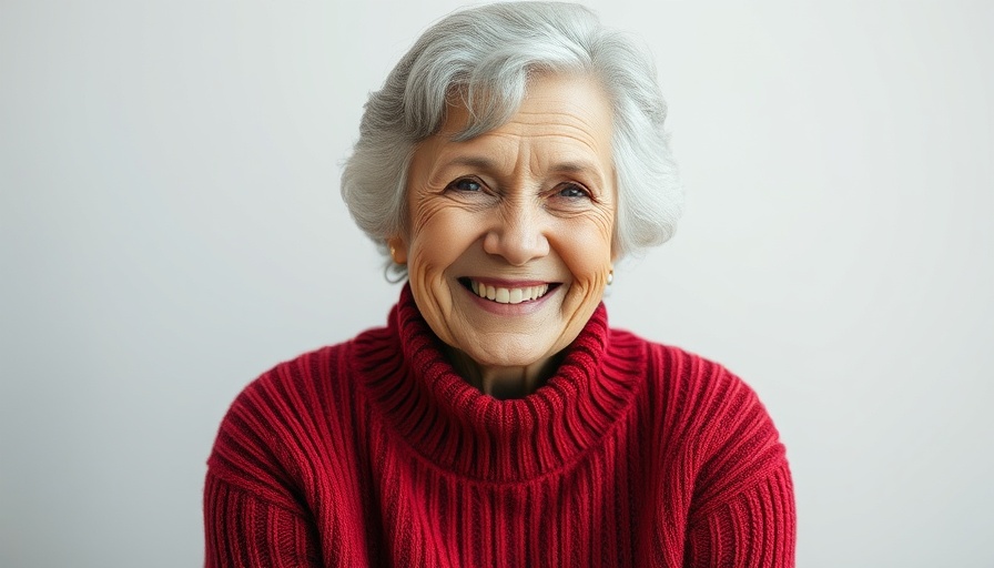 A mother is a mother forever - elderly woman smiling warmly in a red sweater.