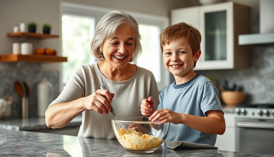 Marin Food Memories: Grandmother and boy cooking together in kitchen.