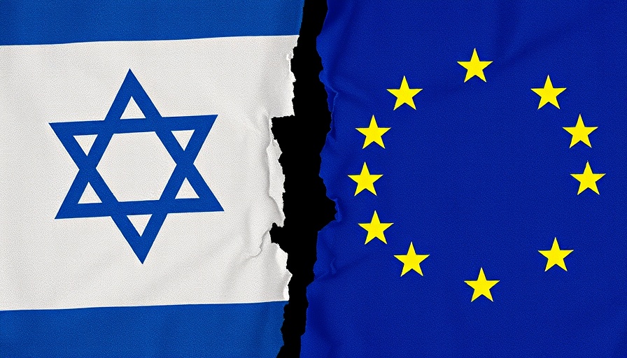 Torn EU and Israeli flags symbolizing Europe pressure on Netanyahu.