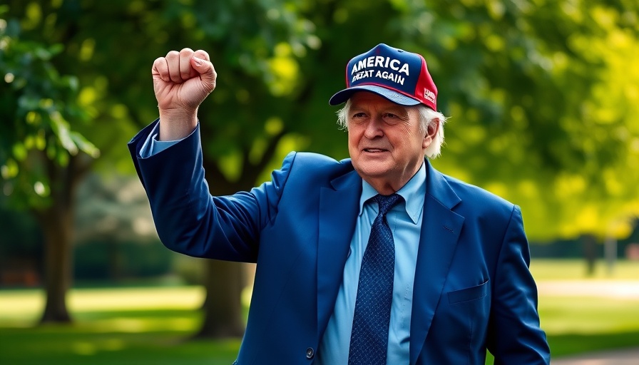 Trump cuts Harvard funding; man in blue suit raises fist in park.
