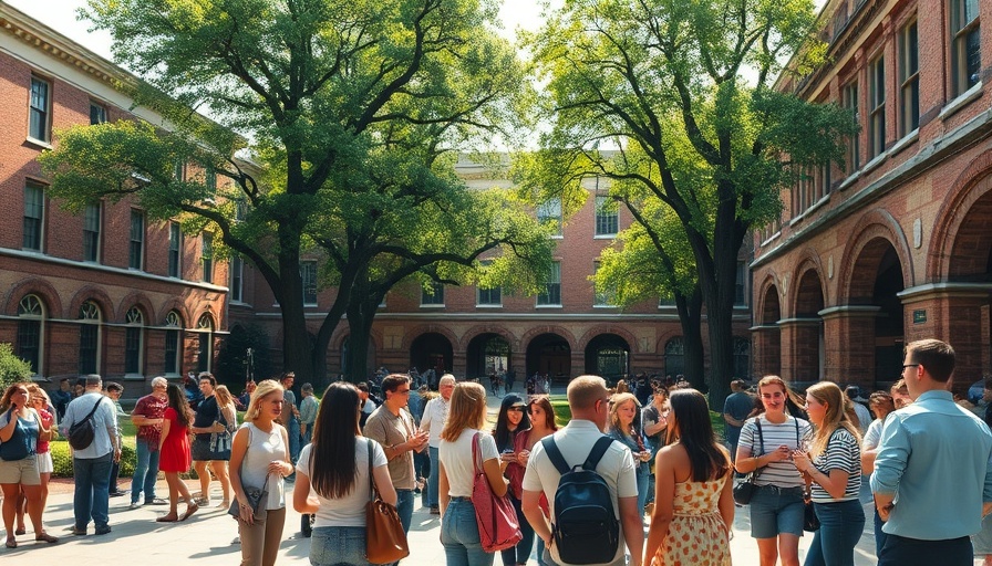 Vibrant campus scene at Harvard highlighting diverse engagement.
