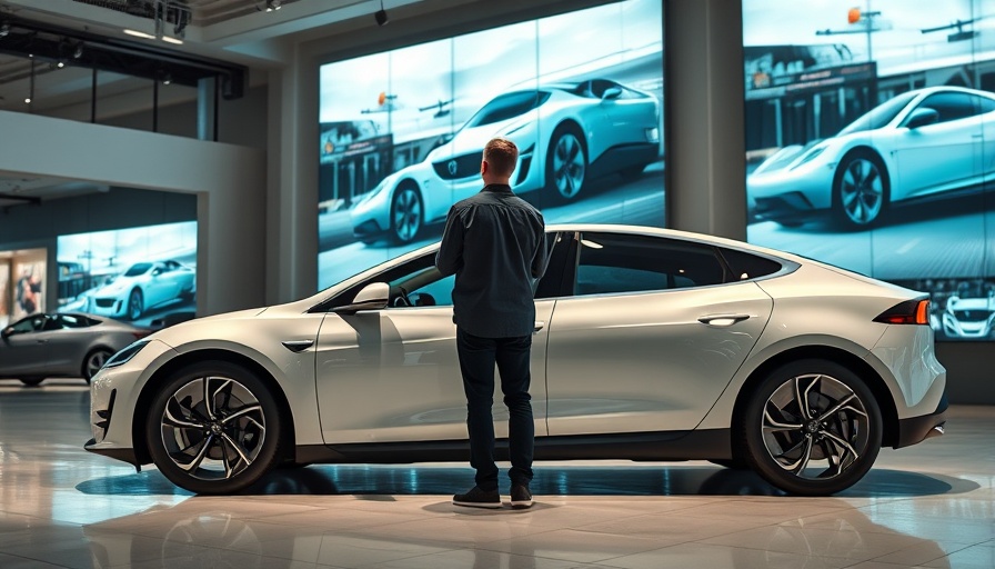Chinese EV stocks tumble as man inspects electric vehicle in showroom.