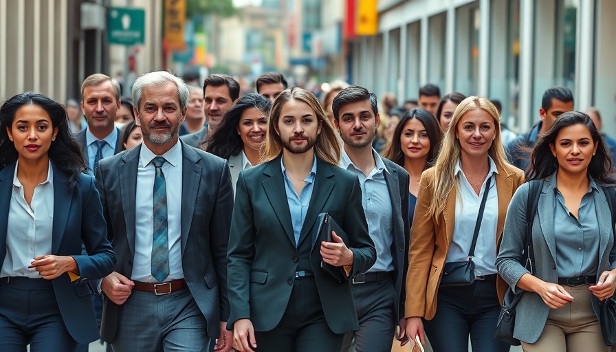 Professionals walking in a busy city street.