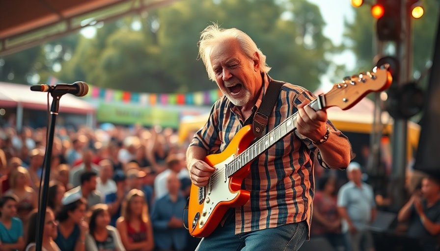 Energetic live concert performance with elderly guitarist