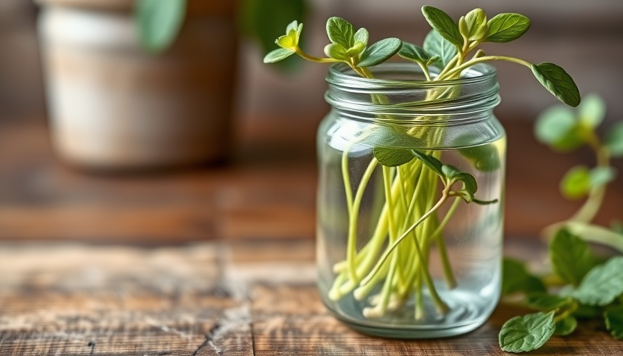 Plant propagation methods: plant cuttings in jar of water.