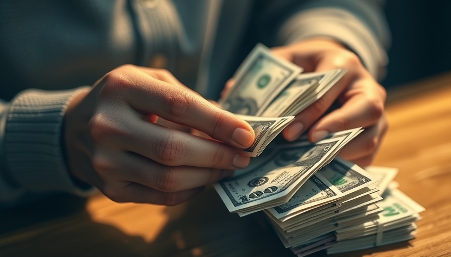 Hands counting money, focus on borrowing money wisely, dramatic lighting.