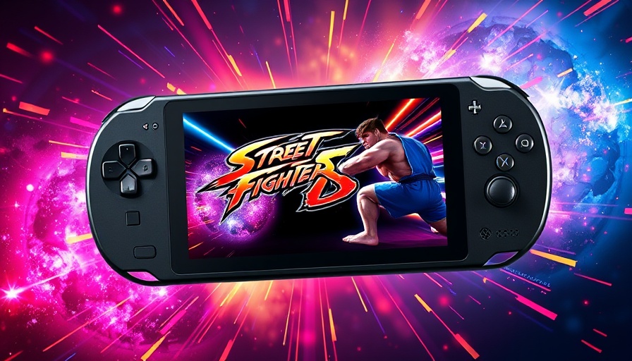 Street Fighter 6 displayed on handheld console with vibrant energy.