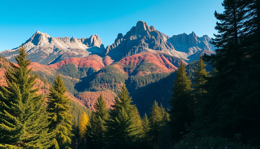 Scenic mountain landscape in Colorado with clear blue sky.