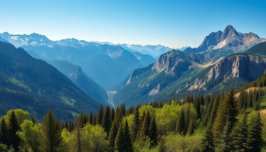 Mountainous landscape in Colorado with lush greenery and clear skies.