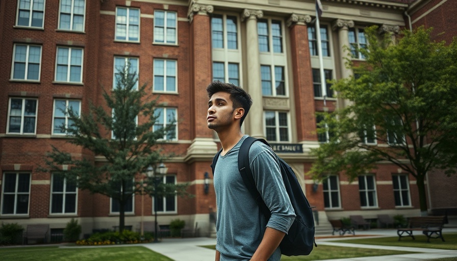 University building scene with student, reflecting US international student regulation crackdown
