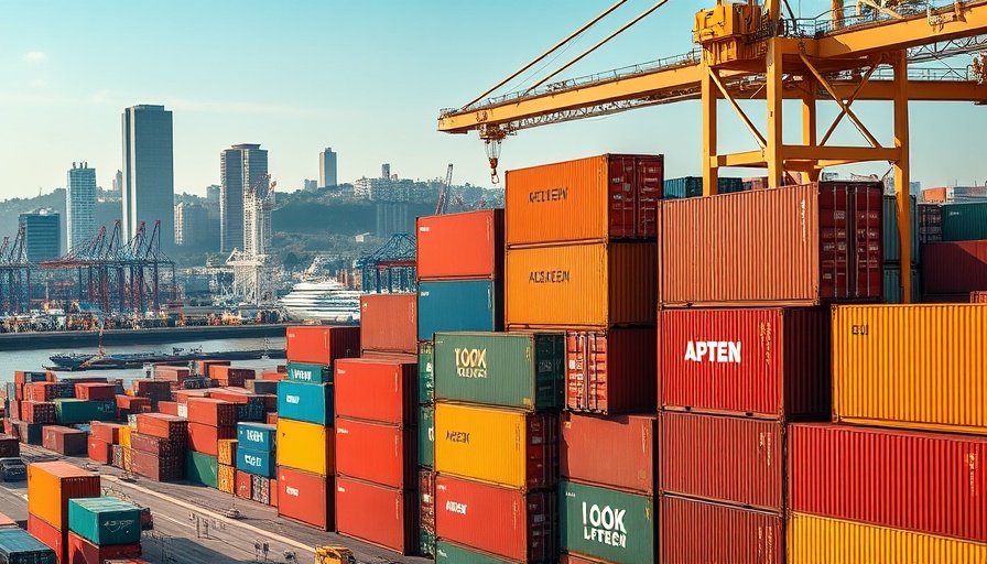 US EU trade showdown symbolized by busy port with shipping containers.