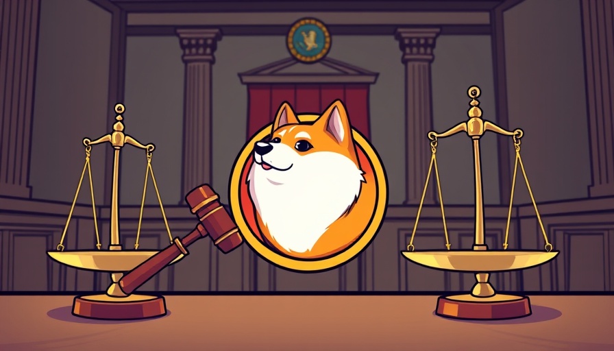 Dogecoin symbol with lawsuit elements, Elon Musk Dogecoin lawsuit context.