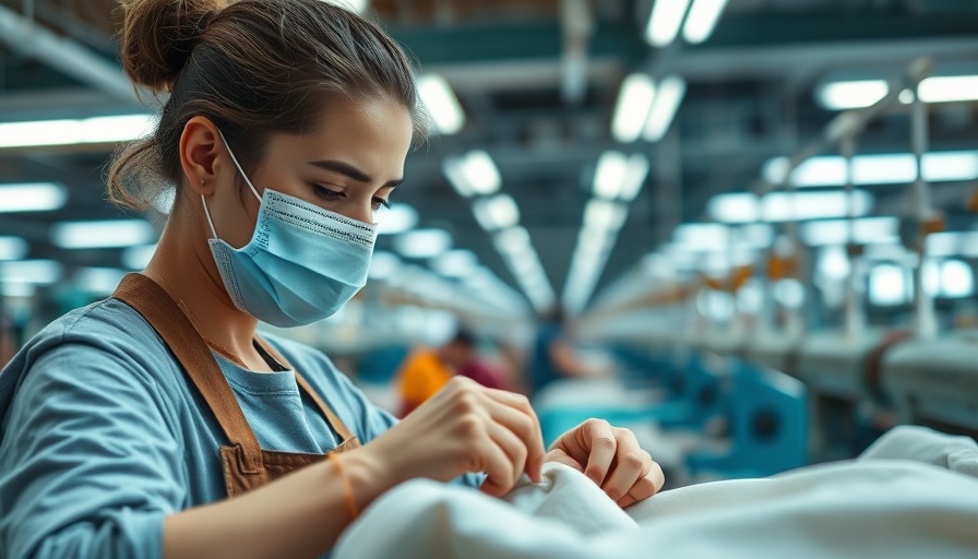 Textile worker wearing mask in factory amid pollution concerns.