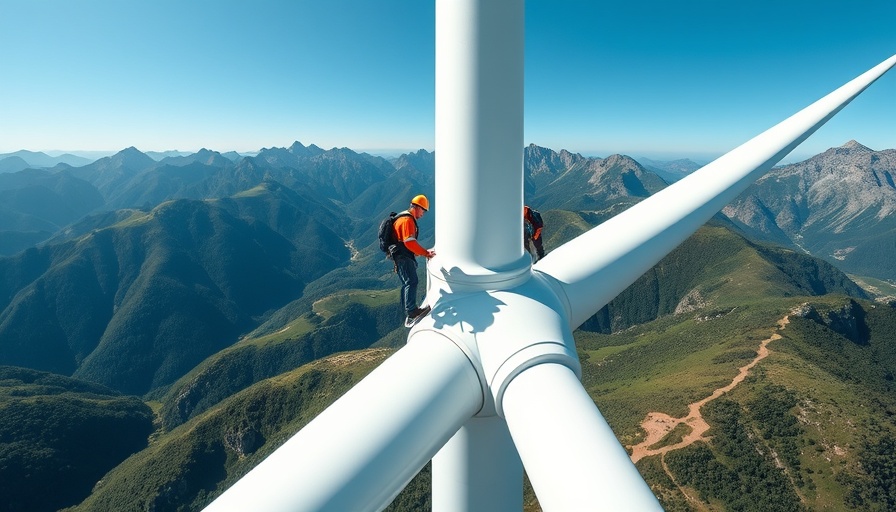 Wind turbine in mountains, symbol of sustainable development.
