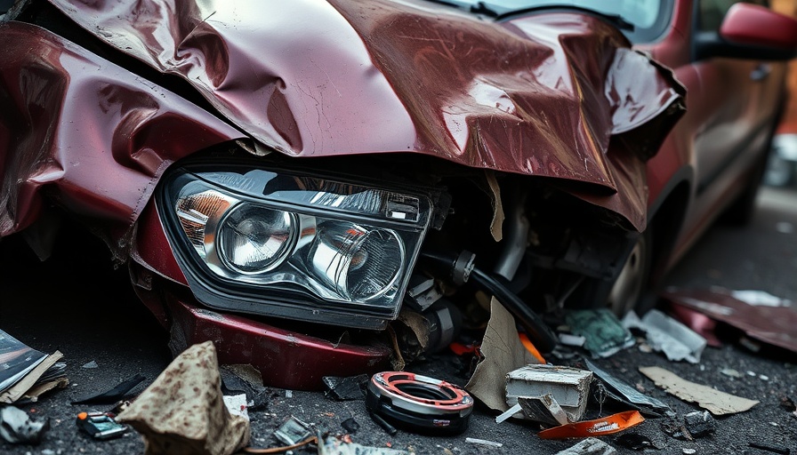 Heavily damaged car headlight and hood after a collision, highlighting structural damage.