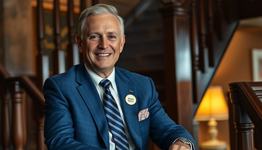 Smiling man in suit wearing a Harvey Milk button, Reimagined Harvey Milk Opera.