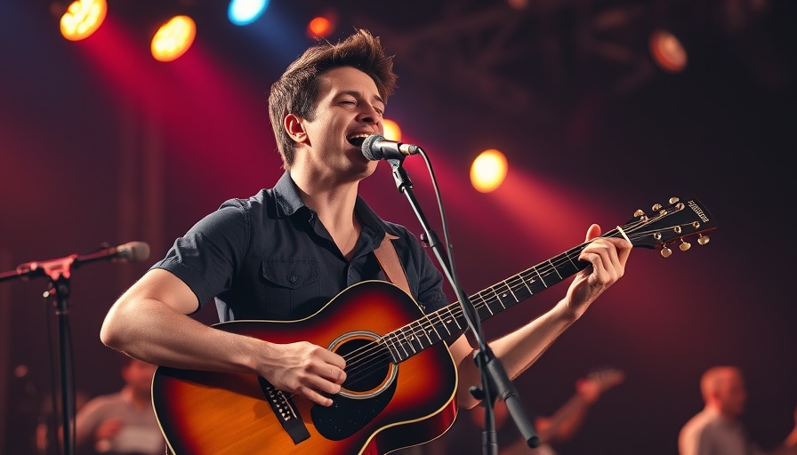 Mumford & Sons live concert with energetic guitar performance.
