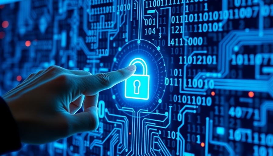 Futuristic interface with lock symbol and hand, symbolizing cybersecurity.