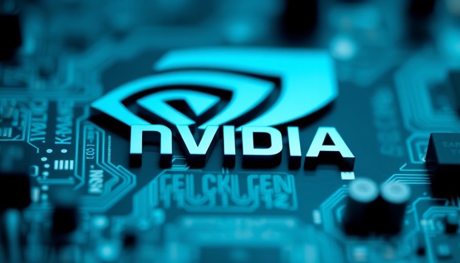 Nvidia logo close-up against circuit board, illustrating revenue growth.