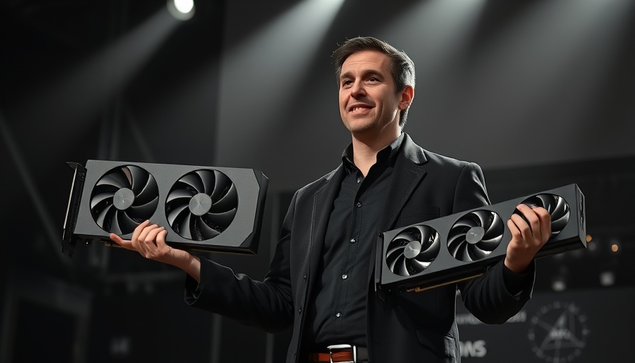 Confident presenter discusses Nvidia GPU technology on stage.