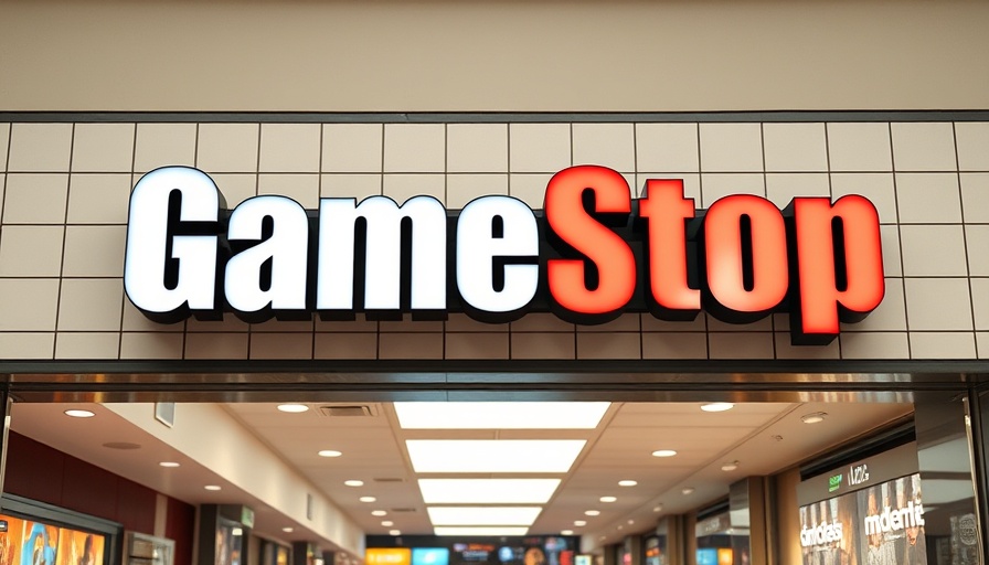 GameStop store sign, vivid colors in a mall setting.