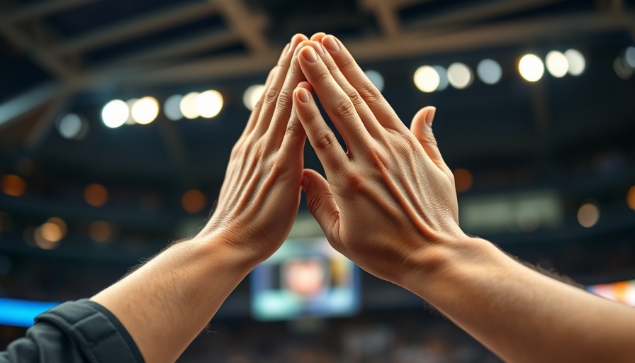 Celebratory high-five in an indoor arena setting