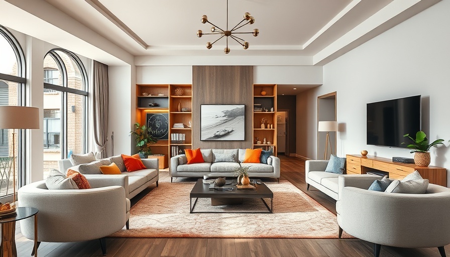 Modern living room with stylish decor showcasing varied colors.