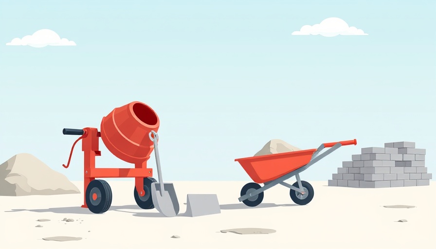Cartoon of construction tools at a site, representing a construction technology startup.